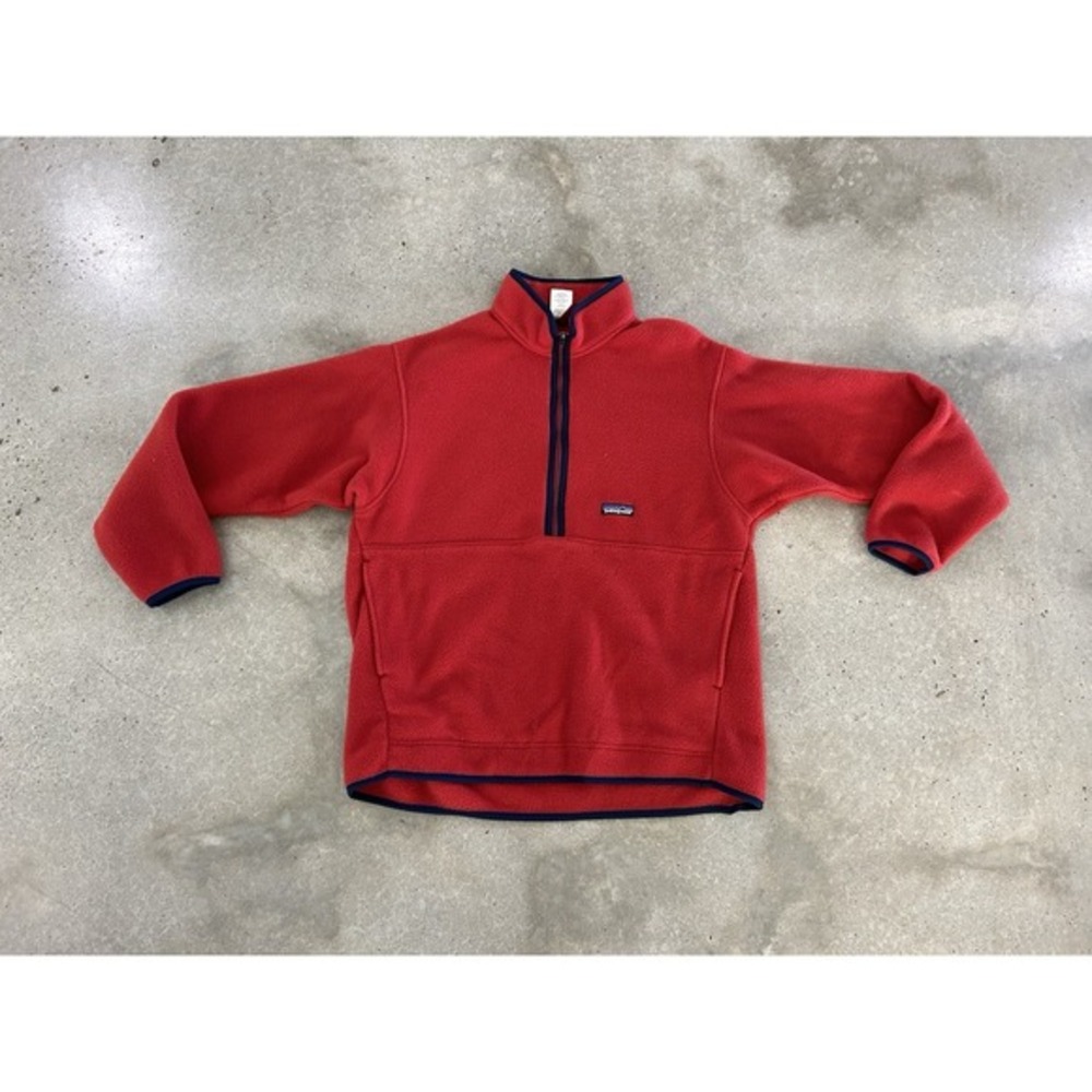 Vintage Patagonia Unisex Synchilla Marsupial Pullover 1/4 Zip Orange Blue‎ Sz L